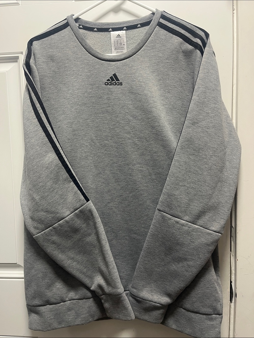 adidas Gray Crewneck Sweatshirt with Black 3-Stripes- fleece